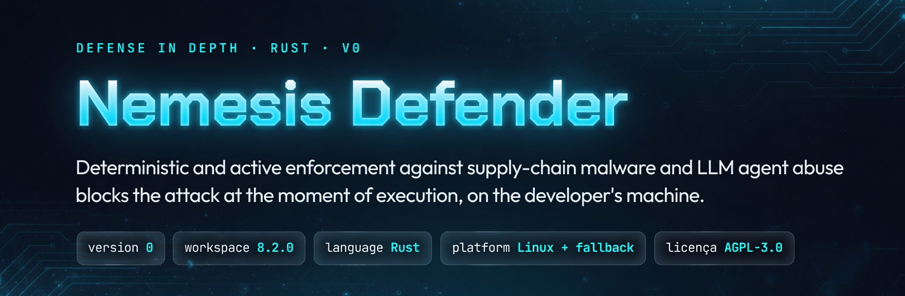Nemesis Defender — deterministic enforcement against supply-chain malware and LLM agent abuse